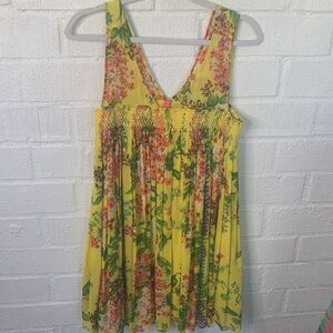 Plenty by Tracy Reese Yellow Floral Swing Pleated Dress size Small